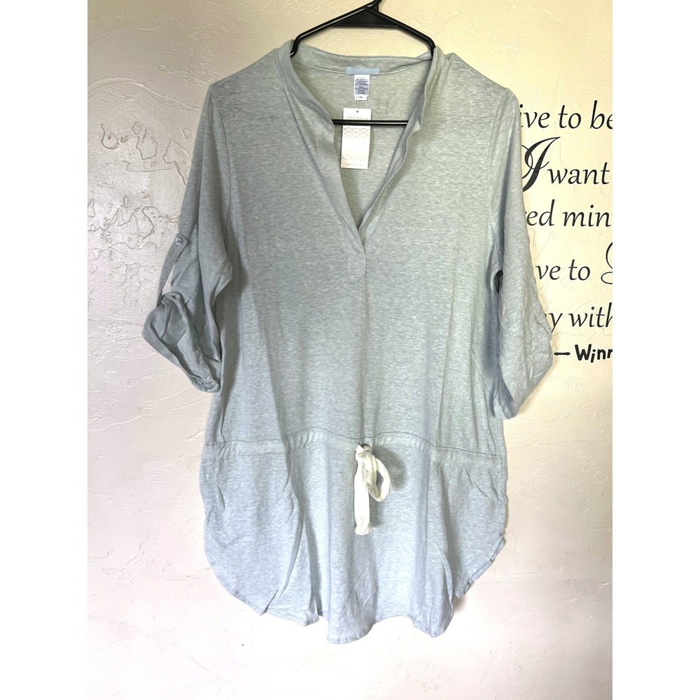 Eberjey Heather Grey Drawstring Tunic Top Roll Sleep Small NEW Lounge Coastal